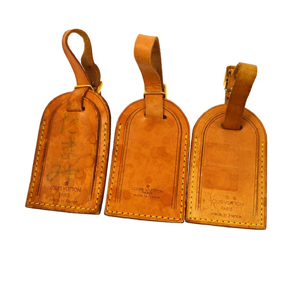 Authentic LOUIS VUITTON Name Tag 5 Set Brown Leather Bag Accessories - Picture 2 of 6